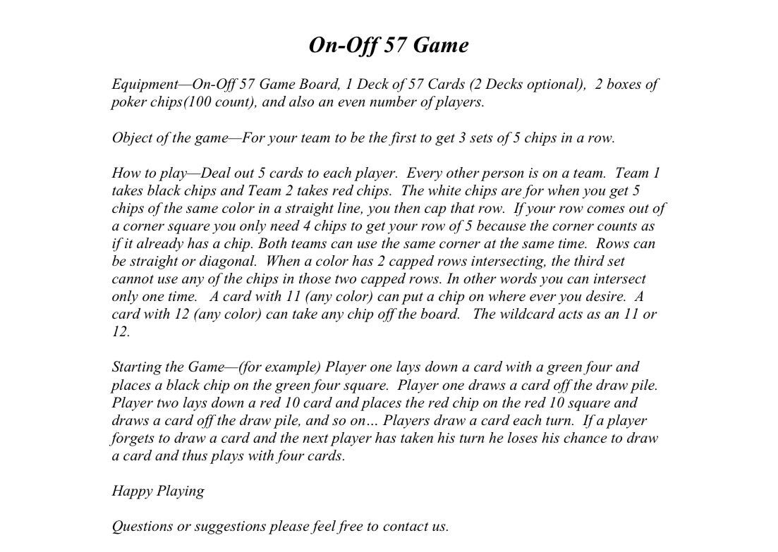 On Off 57 Board Game