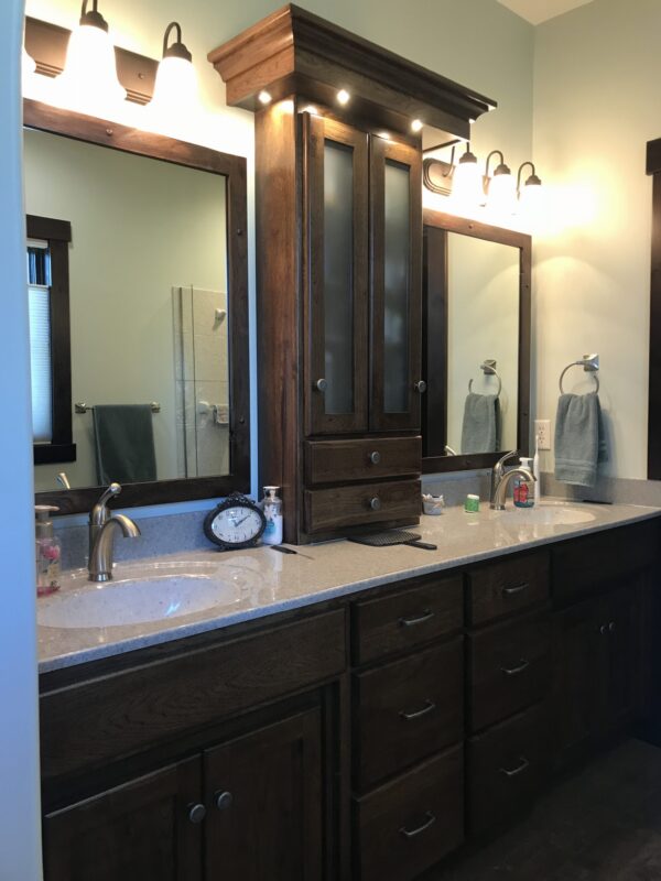 rustic hickory master vanity with briar stain