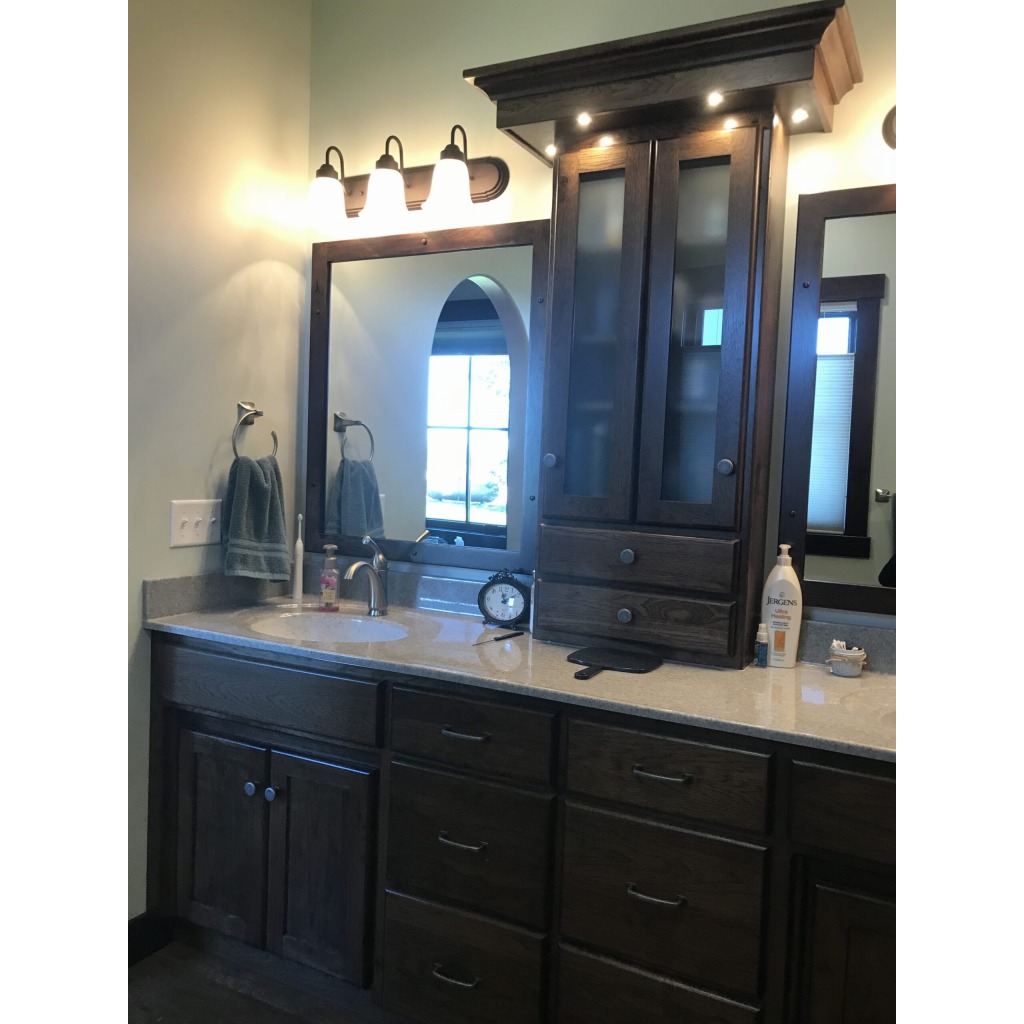 rustic hickory master vanity with briar stain